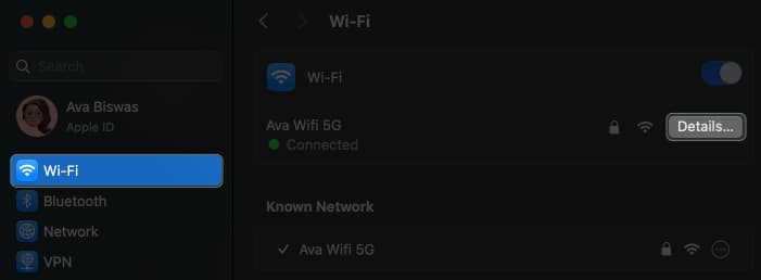 click wi-fi, select details in system settings 