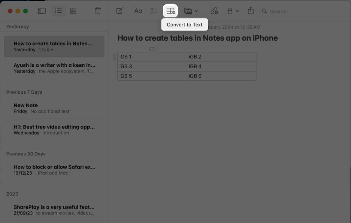 Convert table to text
