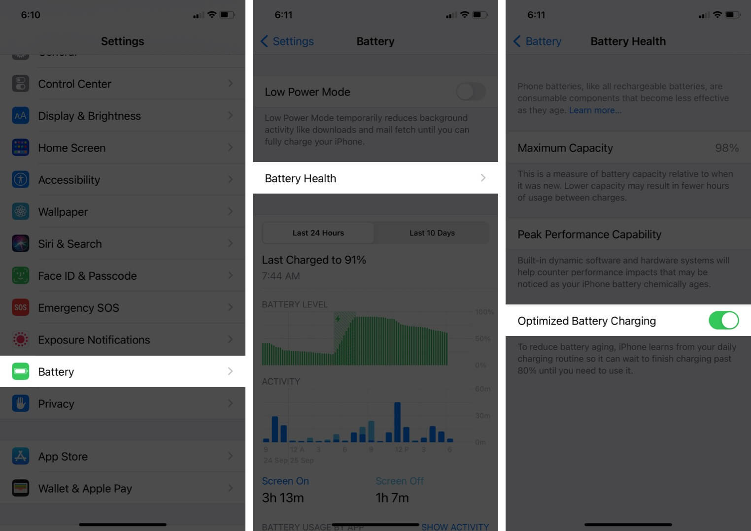 enable optimized battery charging on iphone
