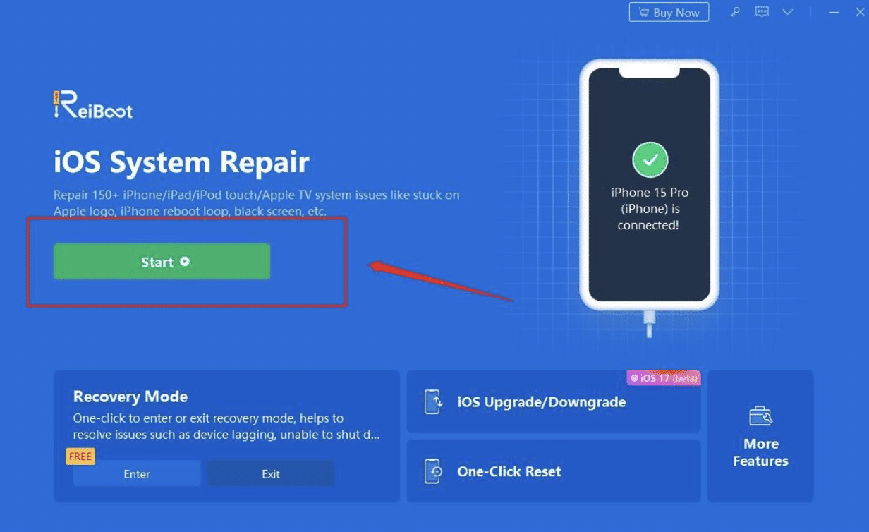 Connect iPhone with charging cable and click start