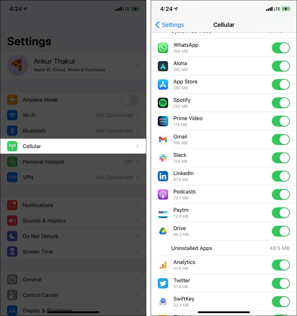 In iPhone Settings tap Cellular and make sure app is allowed to access mobile data