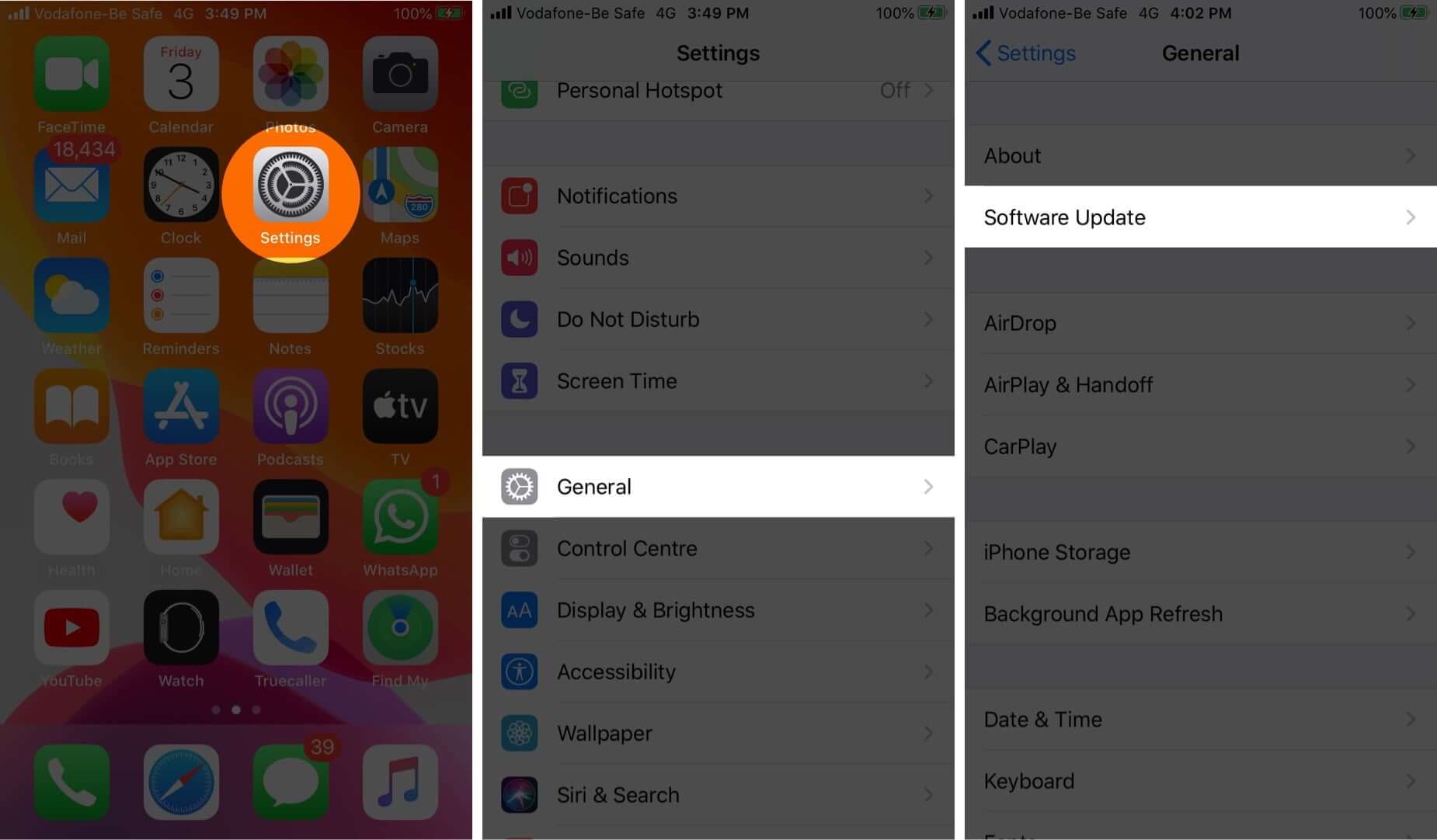 open settings tap on general and then tap on software update on iphone