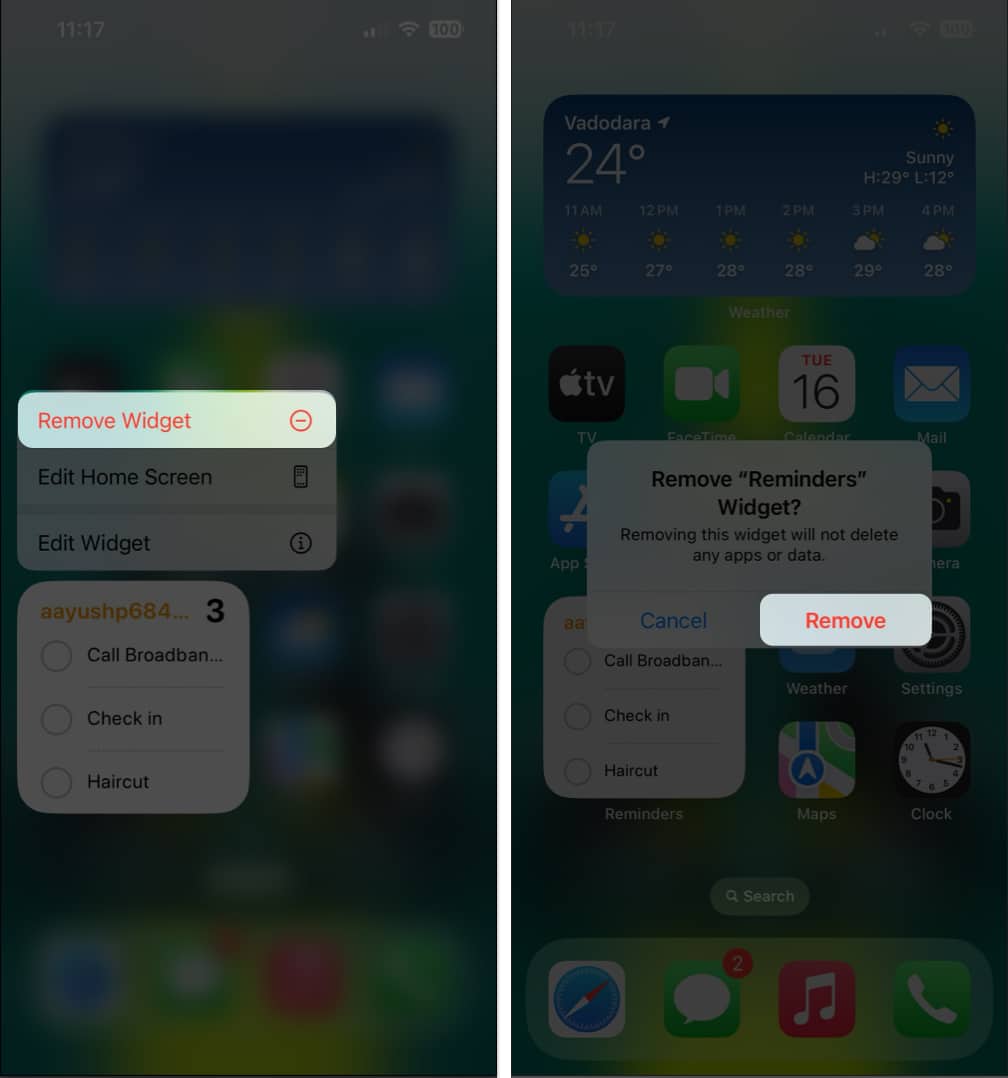 remove reminders widget