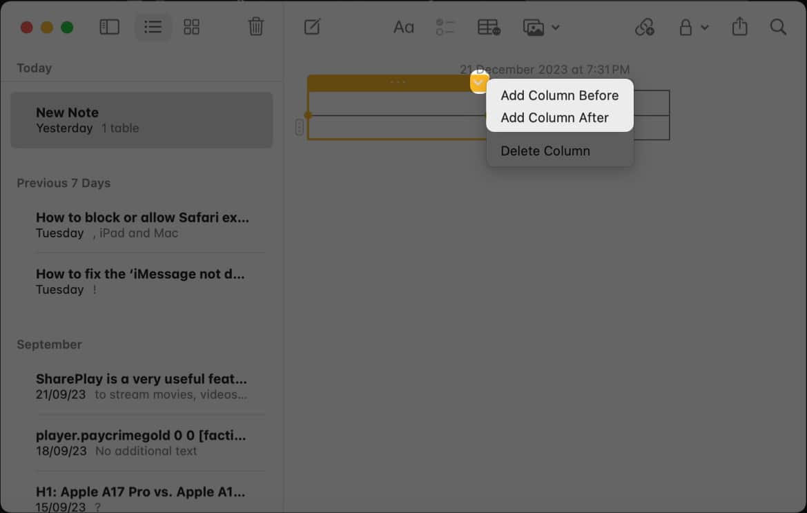 Select add column before or after