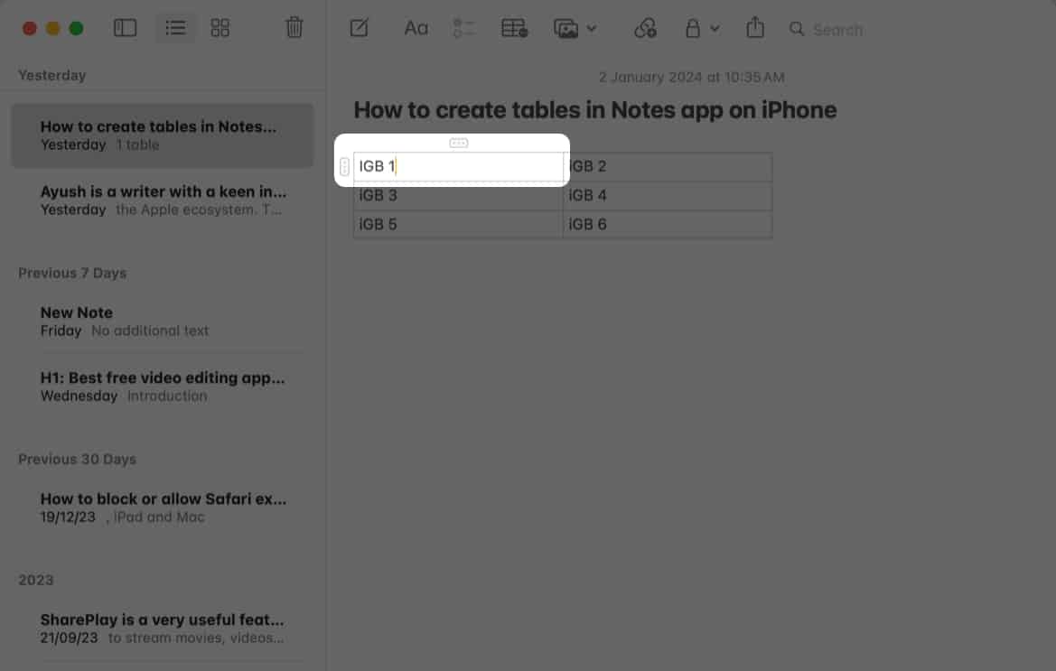 Select any cell