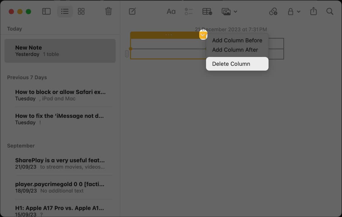 Select delete column