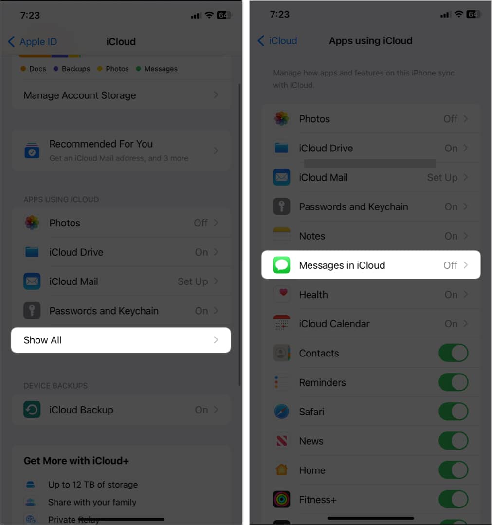 tap select all, messages in icloud in settings