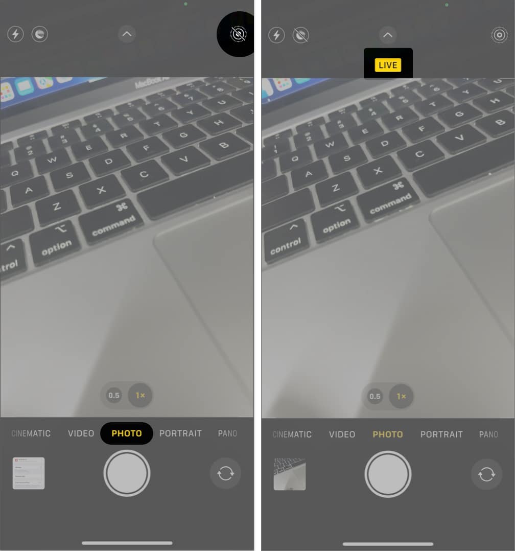 toggle on live photos in camera app
