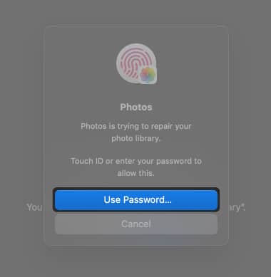 use mac password to use photo repair library tool on mac