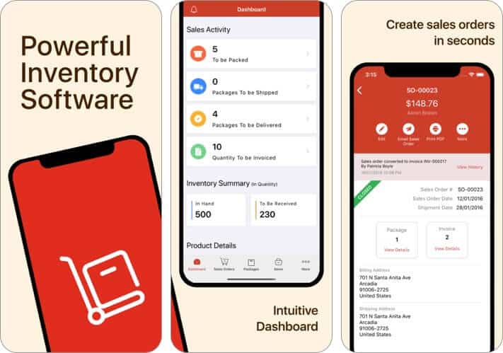 zoho inventory management ipad and iphone app screenshot