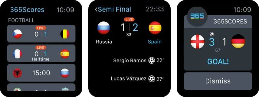 365Scores Apple Watch app screenshot