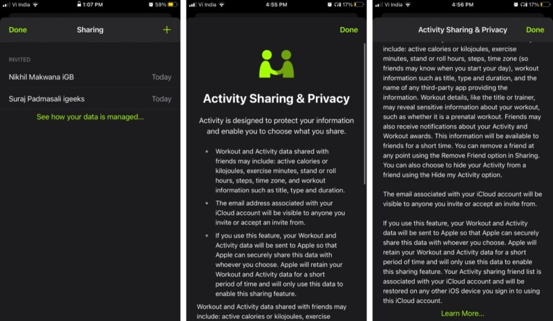 About privacy of activity data sharing from iPhone