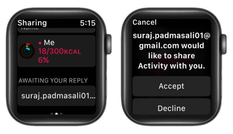 Accept activity Sharing invite from Apple Watch