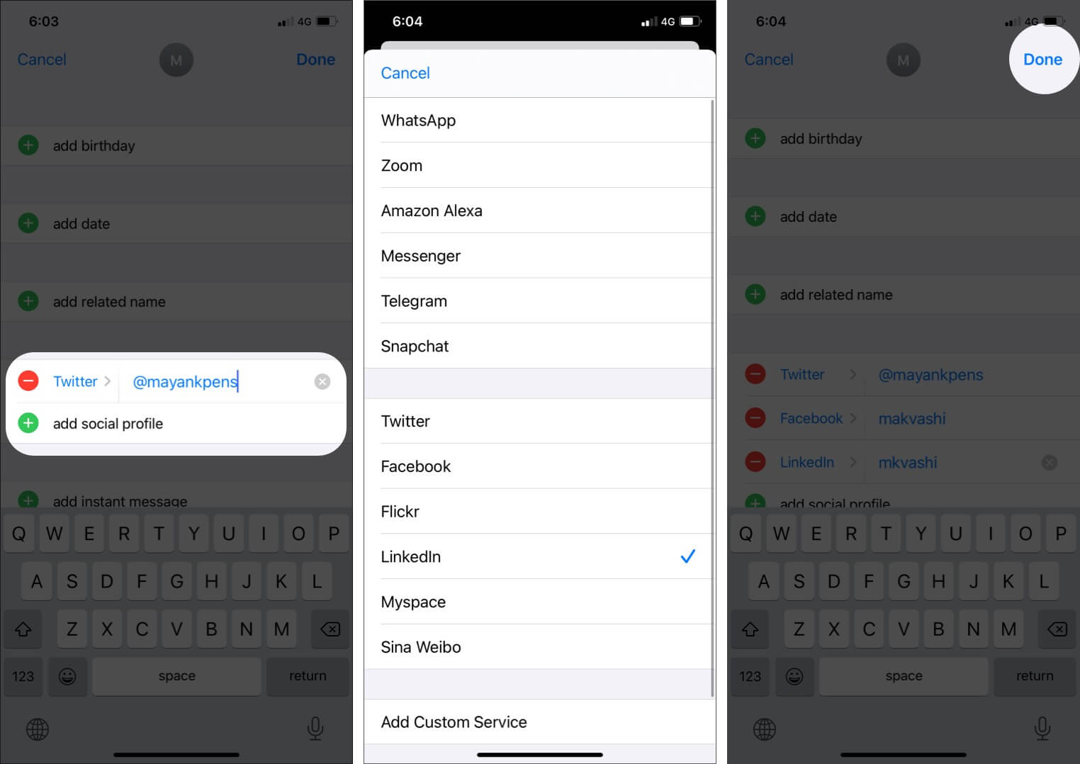 Add FaceBook, Twitter, and Other Social Profiles to iPhone Contacts