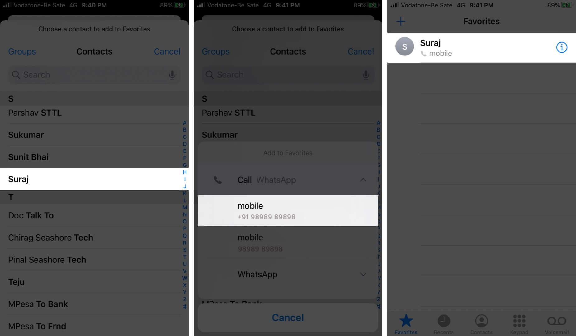 Add Persona to Favorite Contact on iPhone