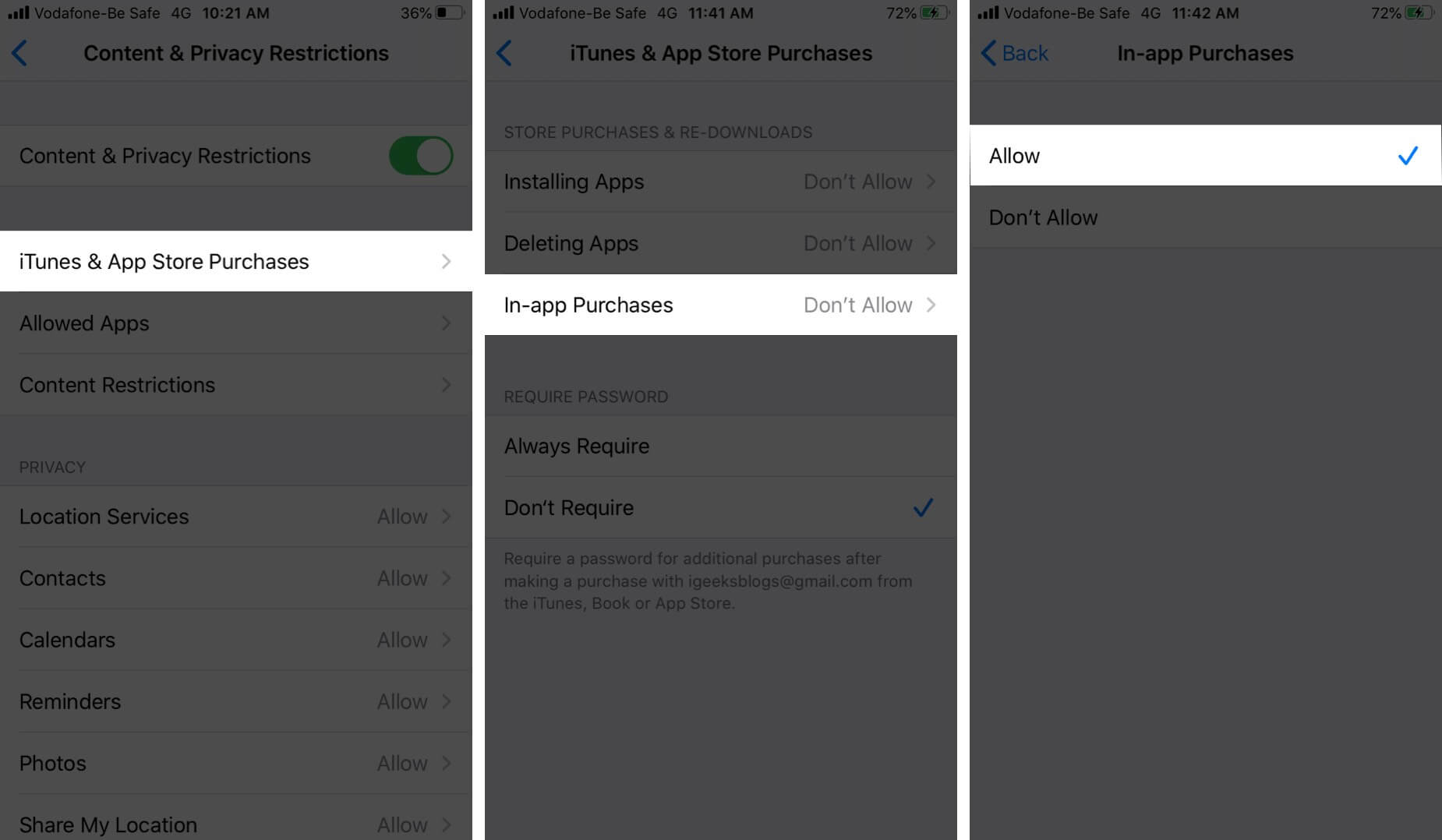 Allow In-app Purchases on iPhone