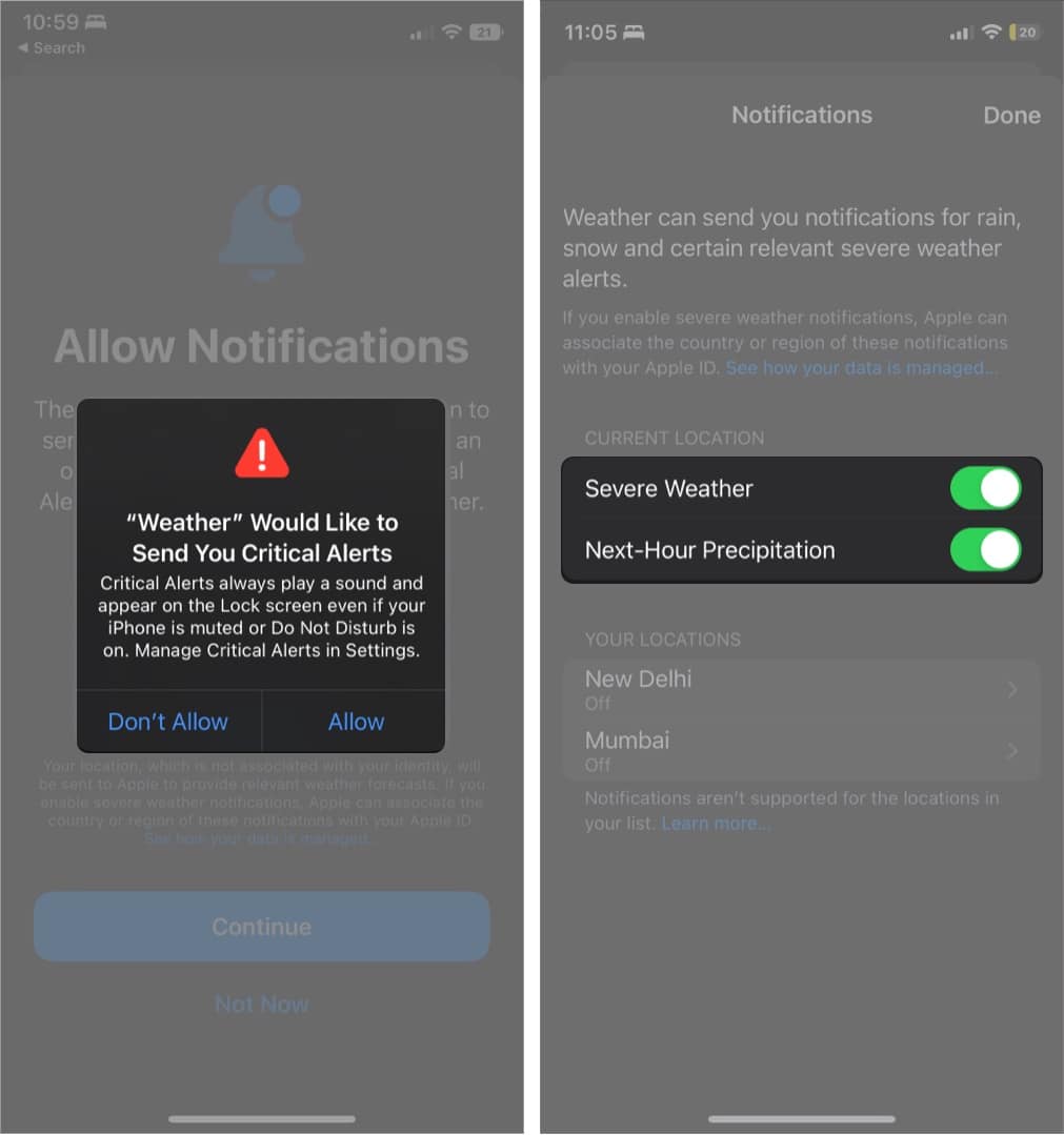 Allowing Weather Alerts on an iPhone