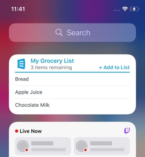 AnyList Grocery shopping list iOS widget