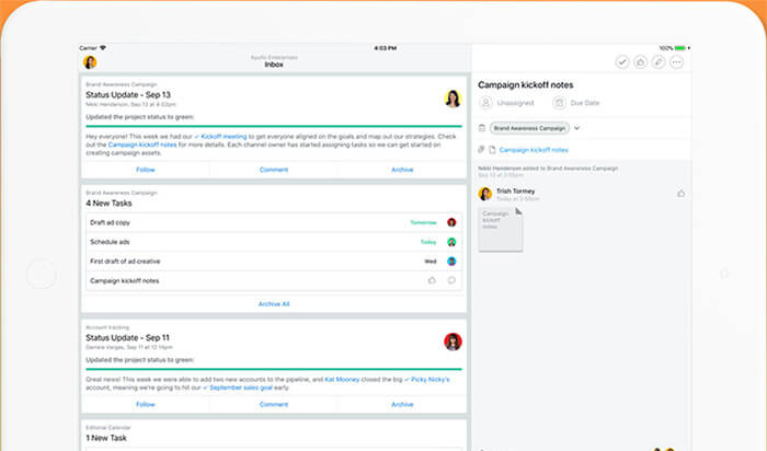 Asana Project Management iPad App Screenshot