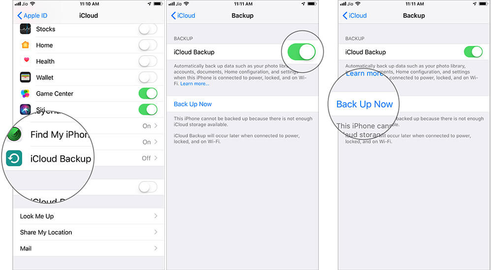 Back up your iPhone through iCloud