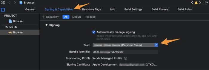 Change Team to Personal Team in Xcode on Mac
