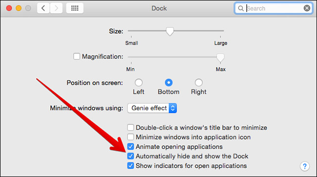 Check Automatically Hide and Show the Dock in Mac System Preferences