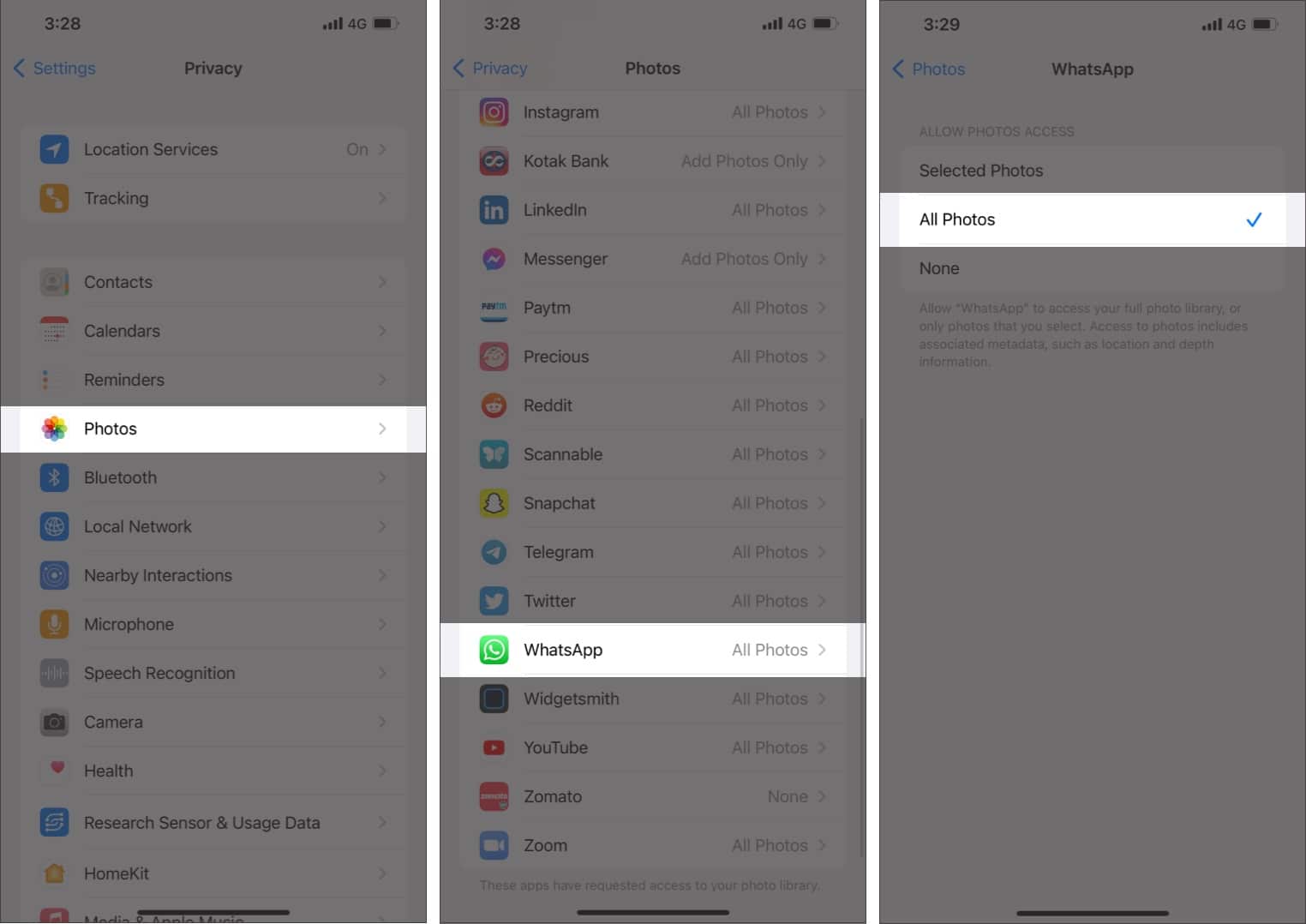 Check Photo Privacy settings on iPhone