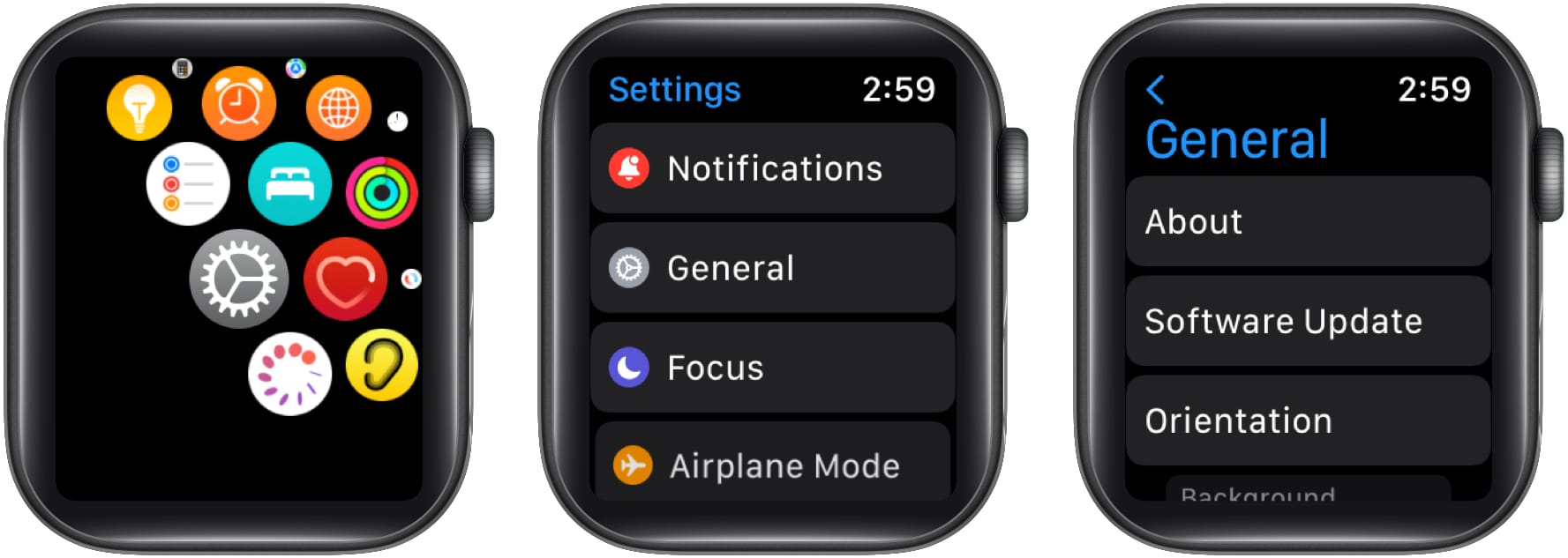 Choose Software Update from general settings from Apple Watch