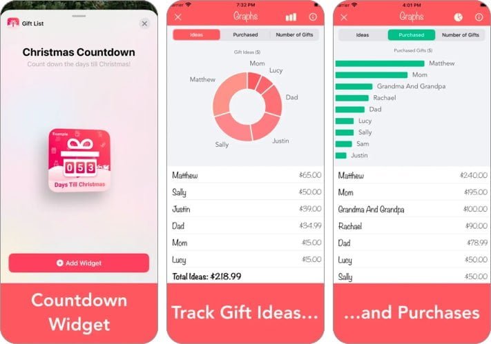 Christmas Gift List Tracker app for iPhone