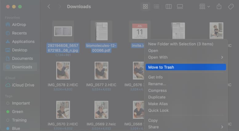 Clean up the Downloads folder to freeup macbook space