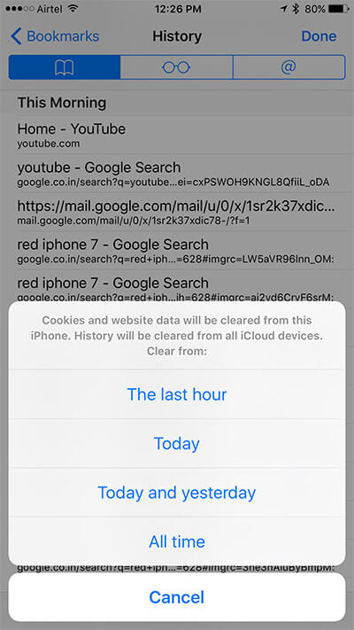 Clear Safari Browsing History on iPhone