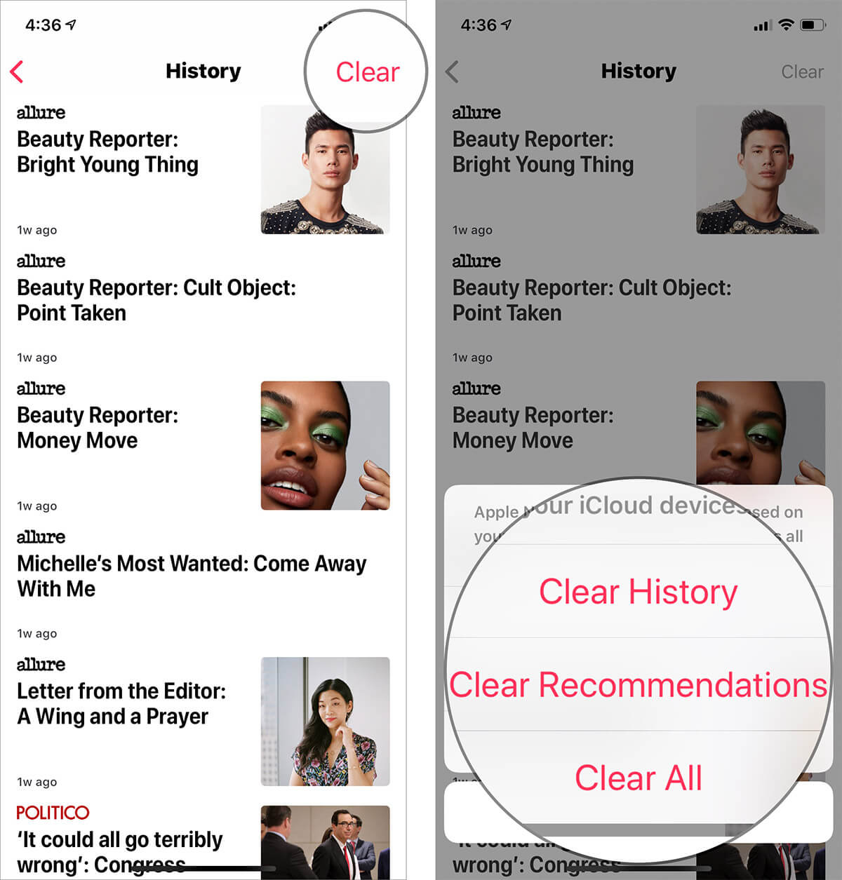 Clear reading history in Apple News on iPhone and iPad