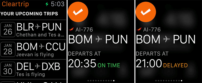 Cleartrip Apple Watch App Screenshot