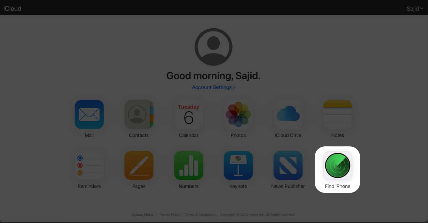 Click Find iPhone in iCloud web