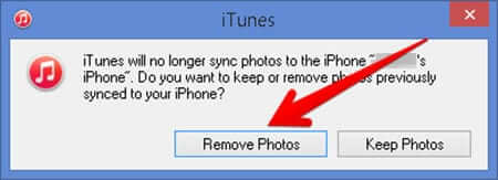 Click Remove Photos in iTunes When Asked