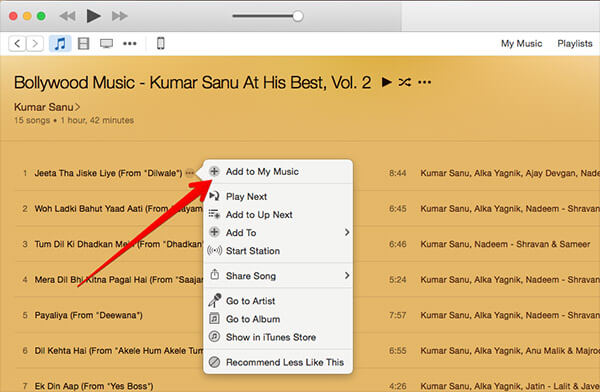 Click on Add to My Music in iTunes