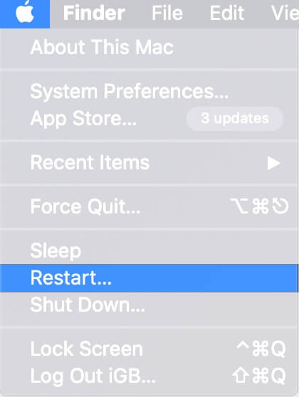 Click on Apple Logo and Select Restart on Mac