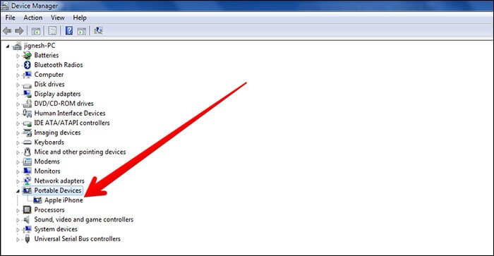 Click on Apple iPhone in Device Manager in Windows PC