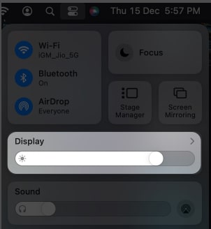 Click on Display in mac Control Center