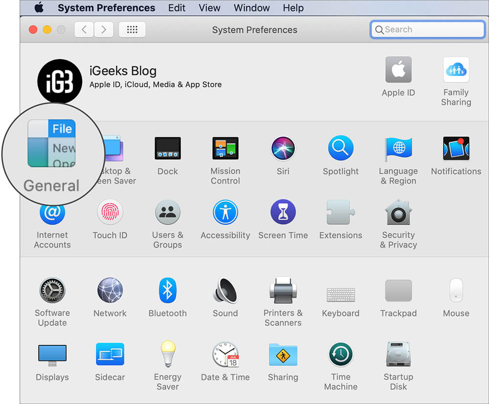Click on General in System Preferences on Mac
