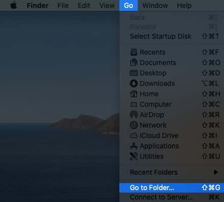 Click on Go and Select Go to Folder in Finder Menu on Mac