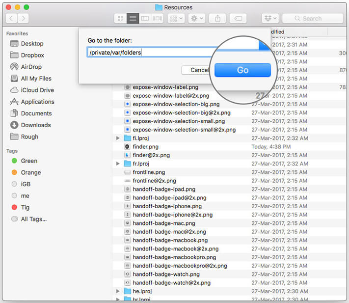 Click on Go button by typing commands in Resources folder on mac