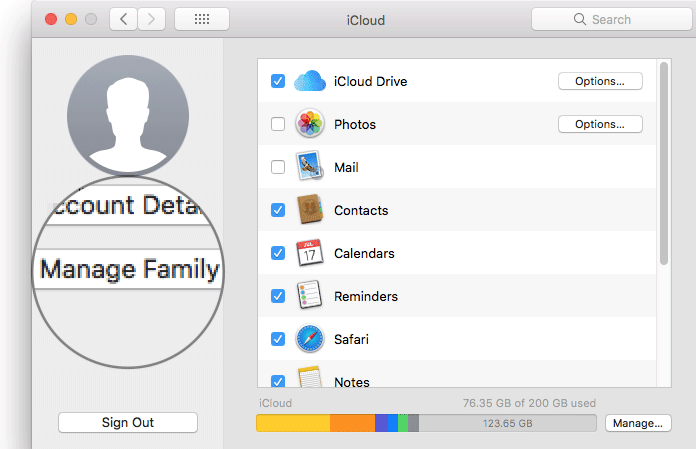 Click on Manage Family on Mac