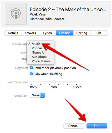 Click on Music Option in Podcast in iTunes
