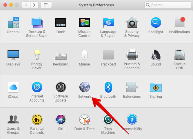 Click on Network in Mac System Preferences