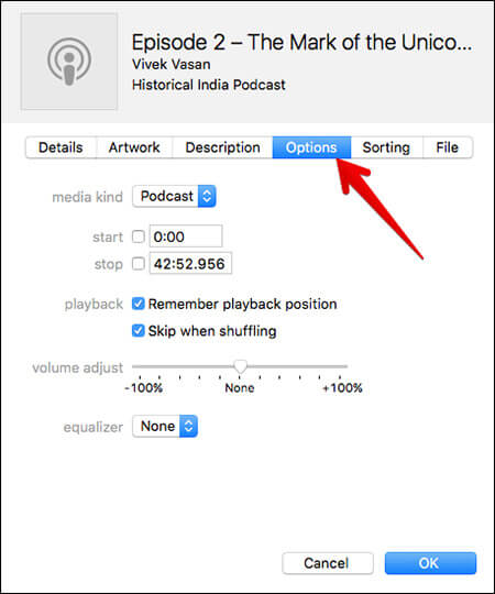 Click on Options in Podcast in iTunes