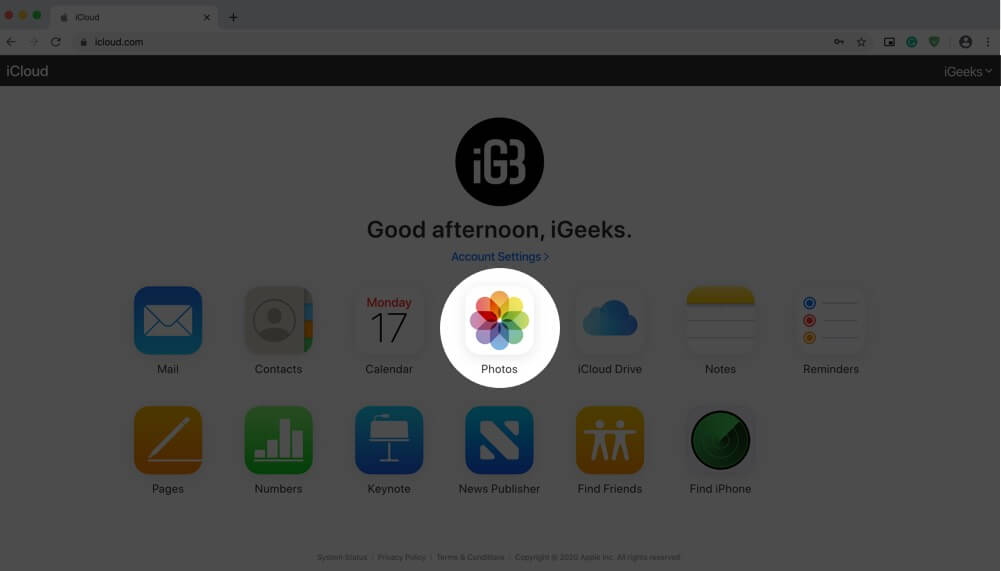 Click on Photos in iCloudcom on Mac