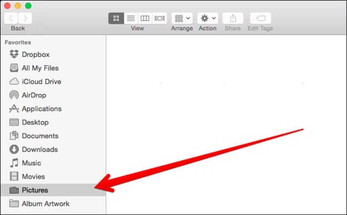 Click on Pictures from Finder in Mac OS X Yosemite