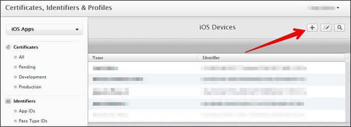 Click on Plus Sign to Add Your iDevice in Apple Developer Site