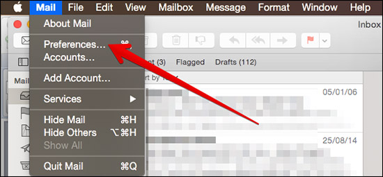 Click on Preferences in Mail App on Mac